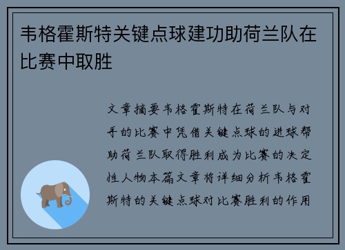 韦格霍斯特关键点球建功助荷兰队在比赛中取胜